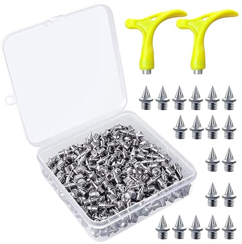 Kulannder 150 Pieces 1/4 Inch Steel Spikes Track Shoe Spikes Replacement with 2 Pieces Spike Wrench and Storage Box for Sprint Track Cross Country, Pyramid Shape