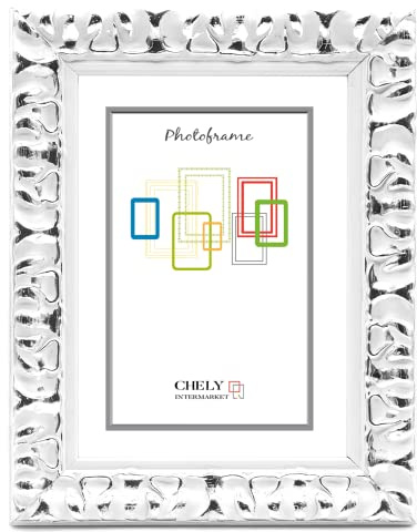 CHELY INTERMARKET | 27B2H | Marco de fotos 13x18cm Blanco-Plateado Mod-217| Estilo Barroco | Marco de madera para Decoración de Casa | Fotografías de Boda | Listado de precio.(0,45)