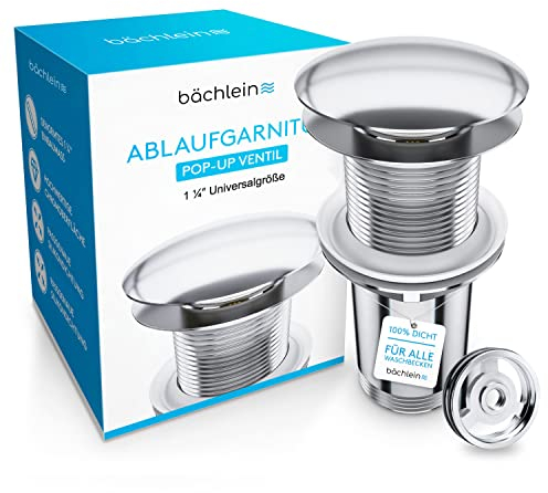 Bächlein Universal Drain Set Without Overflow (Chrome) - Brass Drain Valve Drain Set - Installation with Instructions