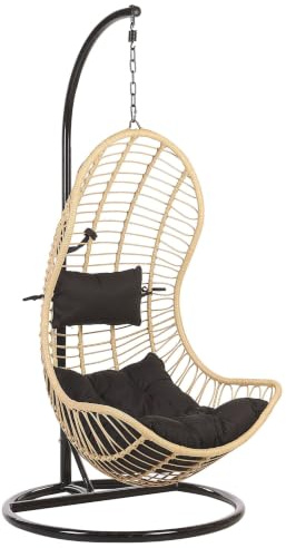 Silla Colgante de ratán Color Natural con Estructura metálica para Interior-Exterior Forma Curva Boho Pineto