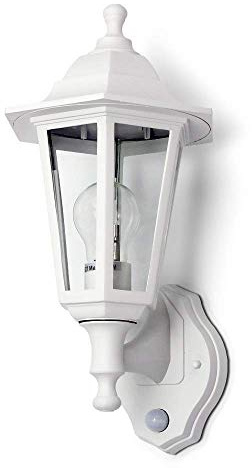 Kwazar Luminaire Außenwandleuchte mit Bewegungsmelder E27 IP44 Weiß – Vintage Außenlampe max. 60W für Eingangsbereich, Hauswand & Garten | Wetterfeste Wandbeleuchtung ERANO.B