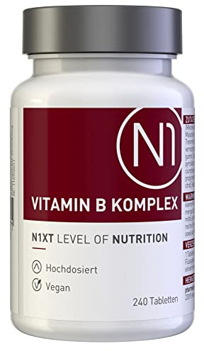 N1 Vitamin B Komplex hochdosiert - 240 vegane Tabletten - nur 1x tgl. - 8 Monats-Vorrat - alle 8 B Vitamine in einer Tablette - beste Bioverfügbarkeit
