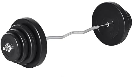 HOMCOM Set di Bilanciere e Dischi da 70 kg totali con 8 Pesi, Bilanciere Palestra Regolabile Antiscivolo in Acciaio, Plastica e Sabbia, Barra Ø25 mm, 140x38.5x38.5cm, Nero