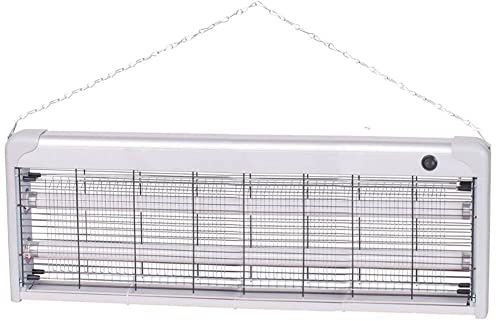 BAKAJI Moustiquaire électrique 40 W Slim gain de place anti-moustiques, 2 lampes 20 W UV LED électroinsecticide anti-moustiques avec chaîne et pieds, dimensions 65 x 32 x 10 cm