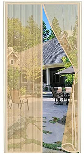 Magnetischer Moskitonetz-Türvorhang, Anti-Insekten, Fliegen, Mücken, Automatisches Schließen, Einfache Montage, für Balkon/Terrasse/Schiebe-Eingangstür 210 x 225 cm Beige