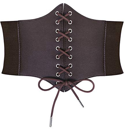 SUOSDEY Black Corset Waist Belt for Women Tied Waspie Belt Lace-up Cinch Belt Elastic Wide Belt for Halloween Theme Party