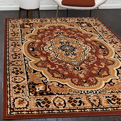 Mazovia Groß Teppich Wohnzimmer 220x300cm Braun Orientalisch Traditionell | Teppich für Schlafzimmer Büro Esszimmer Weich Pflegeleicht Tierfreundlich Allergikerfreundlich Fußbodenheizungsgeeignet