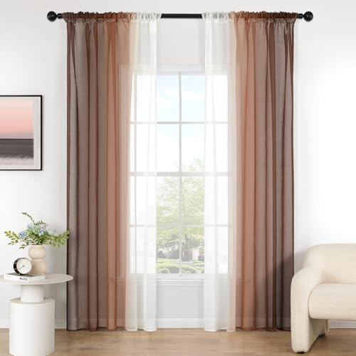 MIULEE 2 stycken genomskinliga gardiner polyester 140x225 cm ljusbrun | Genomskinliga gardiner i polyester med horisontell gradient, filtrerar ljus för sovrum och vardagsrum