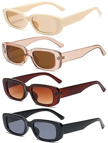 Unning 4 Stück Rechteckige Sonnenbrille für Damen Retro 90er Trendy Sonnenbrillen Set Vintage Quadrat Brille für Damen