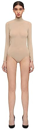 Wolford Buenos Aires String Body for Women Long Sleeve Slim Fit Bodysuit High Turtleneck Seamless Cotton Gusset Snap Closure cafè au lait Brown X-Small