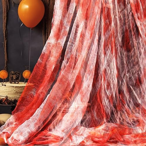 NEBURORA Halloween Gruseliges Tuch 5,1 x 2,15 m Blutrot Gruselige für Halloween-Partys Dekoration Drinnen und Draußen als Abdeckung für Eingangsbereich, Haustür, Fenster und Spukhaus-Dekoration