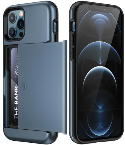 JETech Coque Portefeuille pour iPhone 12/12 Pro 6,1 Pouces avec Porte-Cartes, Étui de Protection Téléphone Double Couche Antichoc, Fente Cachée Coulissante (Bleu Mer)