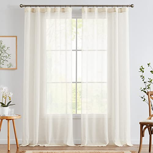 TOPICK Leinen Gardinen 2er Set H 245 x B 140 (cm) mit Verdeckten Schlaufen Vorhänge für Wohnzimmer küche Schlafzimmer Fenster Voile Transparent Durchsichtig Sheer Vorhang Landhausstil Modern Natur