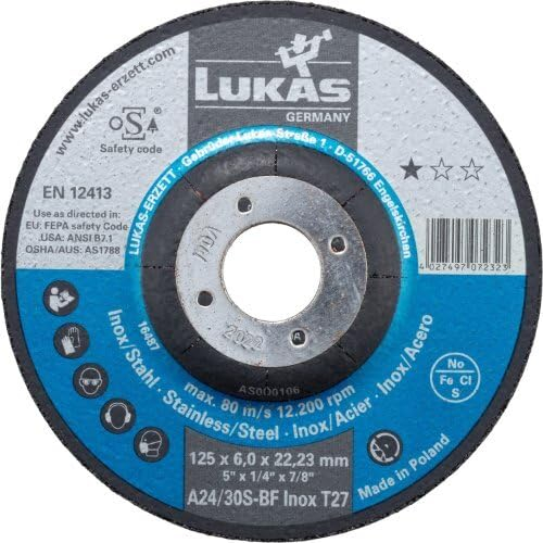 LUKAS-ERZETT 10 x Schruppscheibe T27 für Edelstahl 115x6 mm gekröpft | für Winkelschleifer | A24/30S-BF- 13,5x14,5x9cm