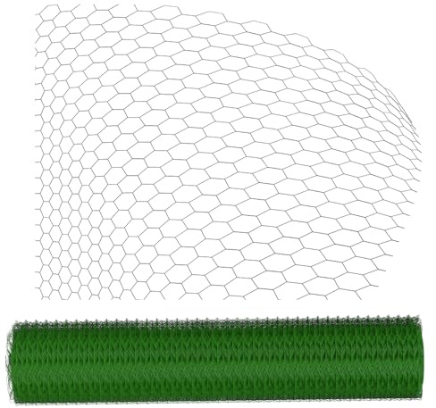 PVC Beschichteter Maschendraht, Sechseckgeflecht, Metall Zaun, Grün Drahtgitter Zaun, 1MX25M Metallzaunpaneele Maschendraht Paneele für Garten, Maschen 25x25 mm