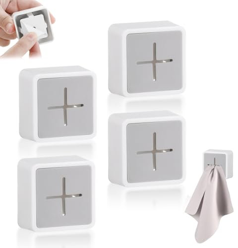 4 Stück Handtuchhalter Ohne Bohren, Geschirrtuchhalter Ohne Bohren Selbstklebend Geschirrtuchhalter, ABS Handtuchklemme Türhandtuchhalter Küchentuchhalter für Bad Küche Haushalt Handtuchhaken (Grau)
