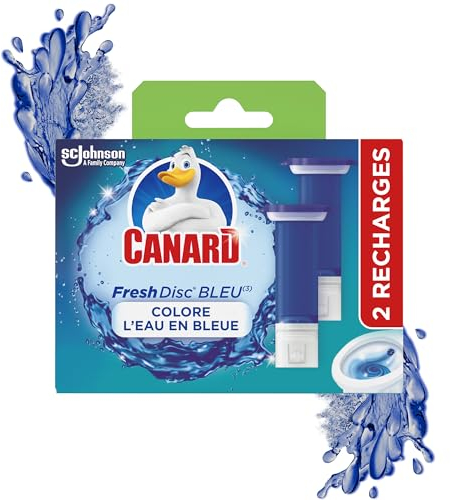 Canard WC Fresh Disc Recharge Eau Bleue - Bloc Sans Cage Nettoyant WC - Colore l'Eau en Bleue - 2 Recharges, 12 Disques