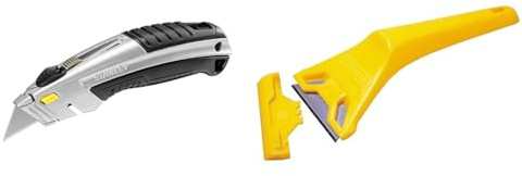 STANLEY Instantchange Retractable Blade Heavy Duty Utility Knife with Interlocking Nose Design and Quick Blade Change 0-10-788, Grey & 0-28-590 593OC Plastic Window Scraper Compatible with Plastic