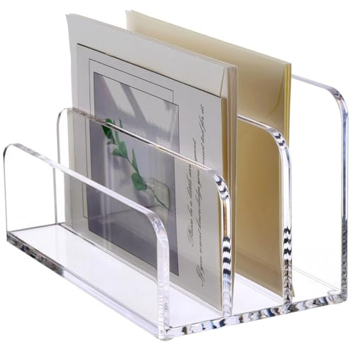 iFutniew Post-Organizer mit 3 Fächern, vertikaler Briefhalter, Aktenordner, Acryl, Schreibtisch-Organizer, Briefhalter für den Schreibtisch