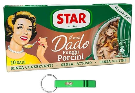 5 pezzi Star Il Mio Dado Funghi Porcini, cubetti di brodo, scatole con 10 cubetti di funghi porcini + portachiavi Beni Culinari