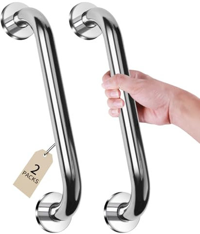 wiipara 2 Stück Haltegriff Dusche 35cm, Aufstehhilfe Edelstahl Haltegriffe für Senioren - Rutschfest ＆ Extra Stark, Badewannengriff zum Bohren, Duschgriffe Sicherheitsgriffe für Bad WC, Wandmontage