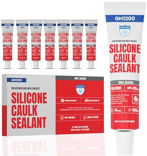 GH1200 18 ML x 8 PCs Silicone Caulk Clear Silicone Sealant Waterproof, Kitchen & Bathroom Caulk - Shrink & Crack Proof - Pocket-Friendly Small Size Indoor & Outdoor Use Silicone Glue - Strong Caulking