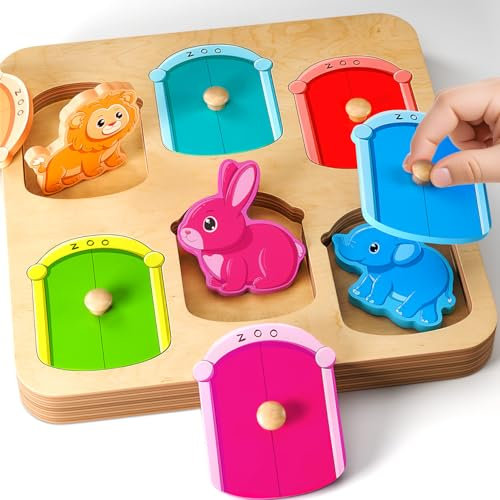 SYHLN Animal Peg Puzzles Wooden Toys for 1 2 Year Old: Montessori Toys for Boys Girls Christmas Birthday Gifts Present - Preschool Educational Toys for Kids Baby Toddlers Age 1-3