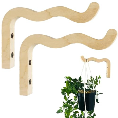2 Stück hängende Pflanzenhaken, Wand-Pflanzgefäß aus Holz für Zimmerpflanzenkörbe, Wandhalterungen für Topf, Windspiele, Pflanzgefäß, Hängekörbe, Terrassen-Gartendekorationen