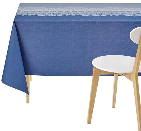 KP HOME Tovaglia Rettangolare In PVC Grigia Lavabile Con Motivo In Pizzo Elegante – Tovaglia Cerata 200x140 cm – Copritavolo Impermeabile In Plastificta Con Dettaglio Da Centrotavola Per Esterni