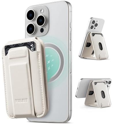 VULKIT for Magsafe Wallet Magnetic Card Holder for Phone Case RFID Phone Wallet Slim Card Wallet with 3 Card Slots & Phone Stand for iPhone 17/16/15/14/13/12 Series, Beige