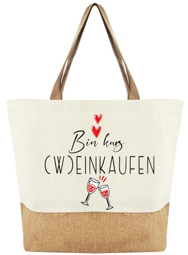 Tarklanda Jutebeutel für Frauen, Stofftasche Geschenk Damen, Jute Baumwolltasche mit Spruch Bin Kurz (W) Einkaufen, Einkaufstasche Geschenk für Frauen, Freund, Frau, Mama zum Geburtstag, Muttertag