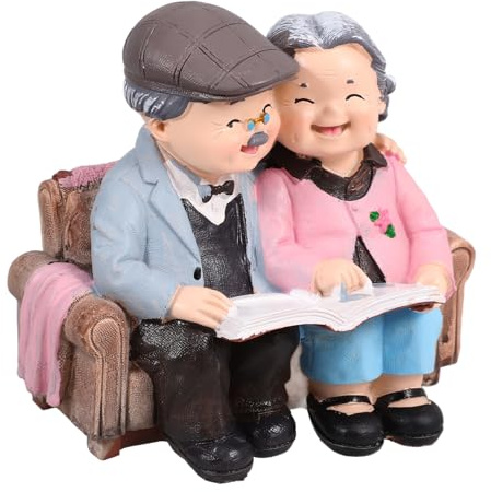ULDIGI Große Harz Großeltern Figurine Liebespaar Statue Dekoration Desktop Kunstwerk Für Geburtstag Hochzeitstag Tisch Ornament