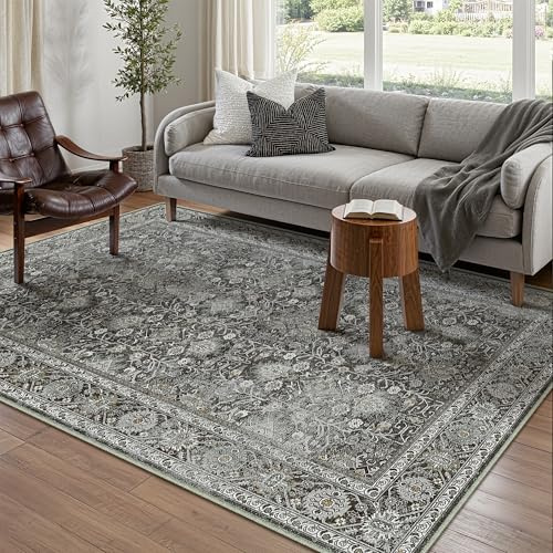 HUGEAR Vintage Teppich Wohnzimmer 120x170cm Schwarz Waschbar | Waschbarer Retro Teppich,Weich,Rutschfest Kurzflor,Groß,für Wohnzimmer,Schlafzimmer, Esszimmer,Büro,Carpet,Teppiche