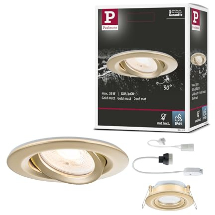 Paulmann 92403 Spot encastré Nova Plus IP65 rond 93mm 30° GU5,3 / GU10 max. 35W 230/12V gradable Doré mat