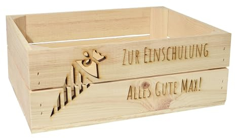 CHICCIE Holzkiste Personalisiert mit Wunschtext Schultüte zur Einschulung - Gravierte Erinnerungskiste Schultüte Alternative Einschulungsgeschenk