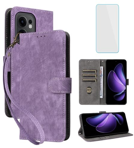 RFID Wallet Phone Case for OPPO Reno13 F 5G/Reno13 FS 5G Purple | with Screen Protector,Leather Flip Cover,Card Slot,Kickstand,Mobile Phone Case for OPPO Reno 13F 13FS 13 F FS Reno13F 5G
