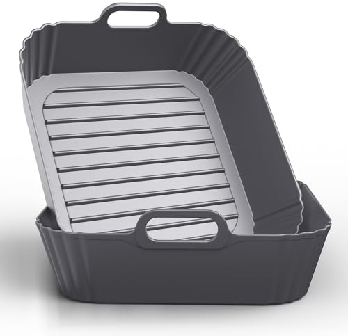 PINTAUR 9-Inch Square Silicone Liners for Large Air Fryer 2Pack, Silicone Pot Baking Accessories for Chefman 6 to 8.5QT, Reusable Air Fryer Tray Insert for Oven Microwave Accessories