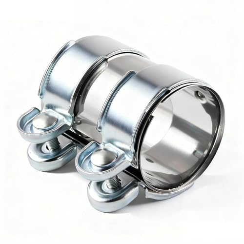 Dulynva Abrazadera de Tubo de Escape de Acero Inoxidable 50mm Conector de Tubo de Escape Doble Abrazadera de Escape Silenciador para Mayoría Los Coches Motos(Ø 50 mm/L: 125 mm)