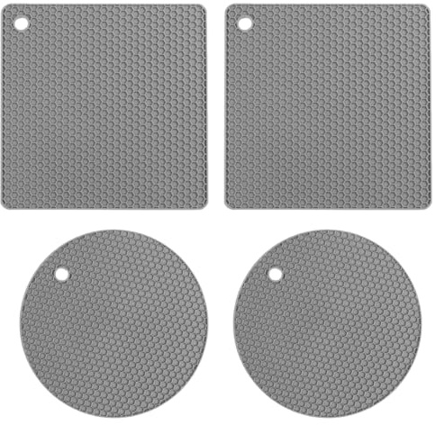 Sottopentola Silicone Set di 4, Presine in Silicone da Cucina Forma di Alveare, Sotto Pentola da Cucina Resistente Al Calore, Impermeabile e Antiscivolo, per pentole, padelle (2 Rotondi, 2 Quadrati)