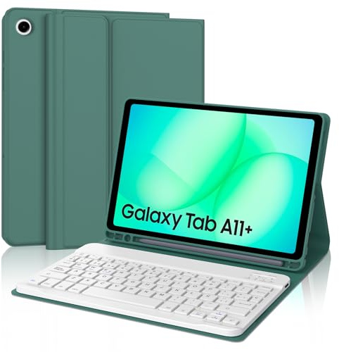 Funda Teclado para Samsung Galaxy Tab A11 Plus/A11+/A9 Plus/A9+ 11 Pulgadas | Capa Keyboard QWERTY Español Ñ, Bluetooth Magnético Desmontable Recargable Teclado con Portalápices, Verde oscuro