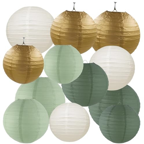 12 Pcs Sage Green Paper Star Lanterns, Paper Lanterns, Elegant Paper Lanterns Decorations for Indoor and Outdoor Use, Perfect for Parties and Events