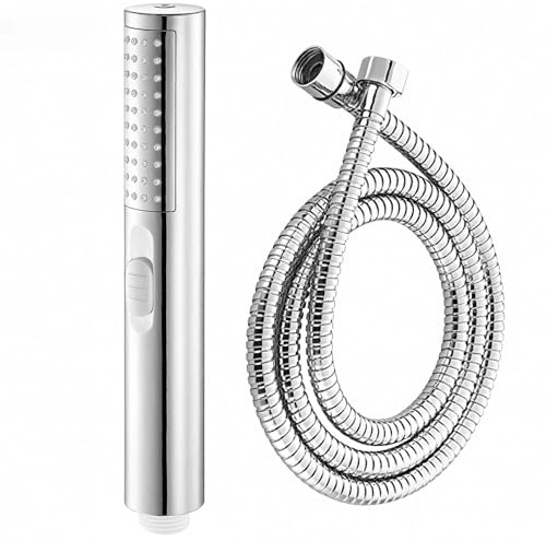 Dwitkul Pommeau de Douche à Main avec flexible de 1,5 m, Pomme de Douche Anti Calcaire Rond Douchette Douche Salle de Bain avec 2 Fonctions, Jet Puissant Intégré pour Nettoyer les Coins, Chromé.