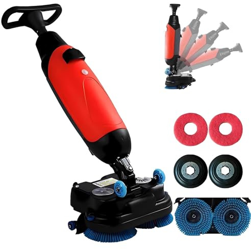 AiODiO Autolaveuse électrique Commerciale, autolaveuse autoportée, capacité de Nettoyage de 1200 m²/h, 2 brosses de 250 W, Double réservoir de 4 l + 7 l, tête pivotante à 360° Red
