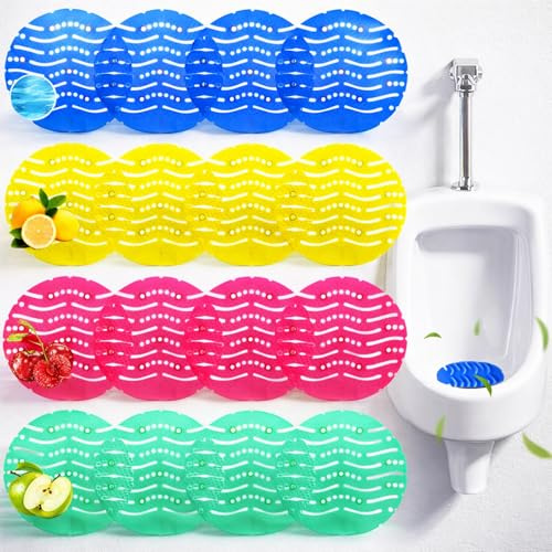 Rejillas Urinario con Fragancia 16 Piezas, Filtro Urinario Anti Olor y Anti Salpicaduras, Desodorante WC Universal PVC, Anti Atascos, Aroma Cereza Limón Manzana Océano