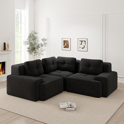 Muskel Sofá modular en forma de L, sofá de esquina con compresión al vacío, sofá de 3 plazas moderno de cordón sin montaje, sofá de asiento profundo sin huesos, sofá nube, conjunto combinable, para
