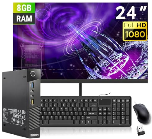 Lenovo ThinkCentre M93P Tiny PC Desktop Computer, with 24 FHD(1920x1080) Monitor, Intel Core i5-4570T, 8GB RAM, 128GB SSD, tastiera, mouse, USB WiFi, Win11 Pro(ricondizionato)