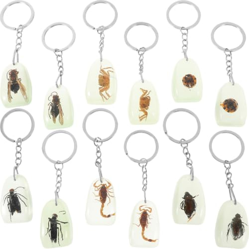 GOOHOCHY 12 porte-clés pendentifs d'insectes en résine synthétique avec décorations ambre délicates, toucher lisse, pour clés ou décoration de sacs, style élégant et Plusieurs styles