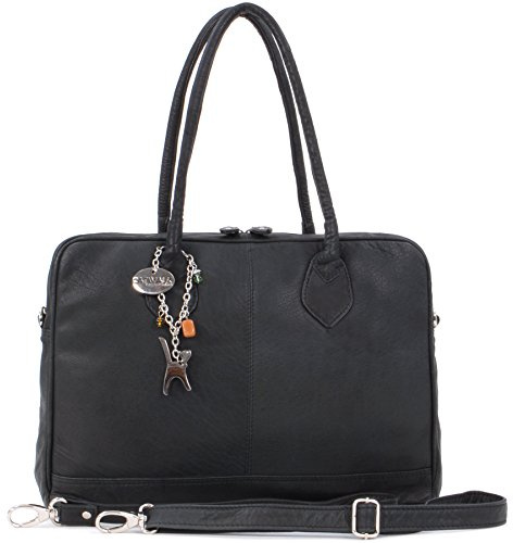 Catwalk Collection Handbags - Grande Borsa Tote Pelle - Borsa a Spalla da Lavoro - Cartella Ufficio Donna - Tracolla Removibile - Grosvenor - Nero