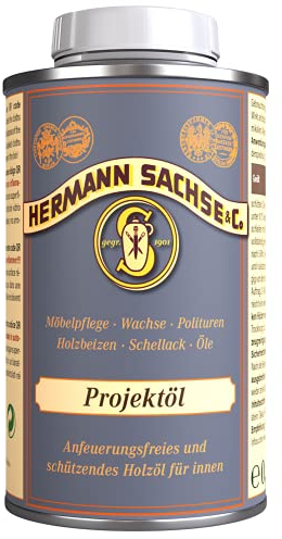 Hermann Sachse Projektöl - 500ml Rohholzeffektöl für Eiche Nussbaum Akazie Buche Fichte Tanne Kiefer helle Hölzer anfeuerungsfreies Oil im Scandic Style Rohholzeffekt Holzöl im Innenebereich