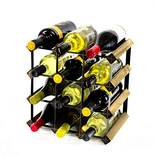 Cranville wine racks Madera Classic Nogal 12 Botella y Vino del Metal Negro en Rack ya montado